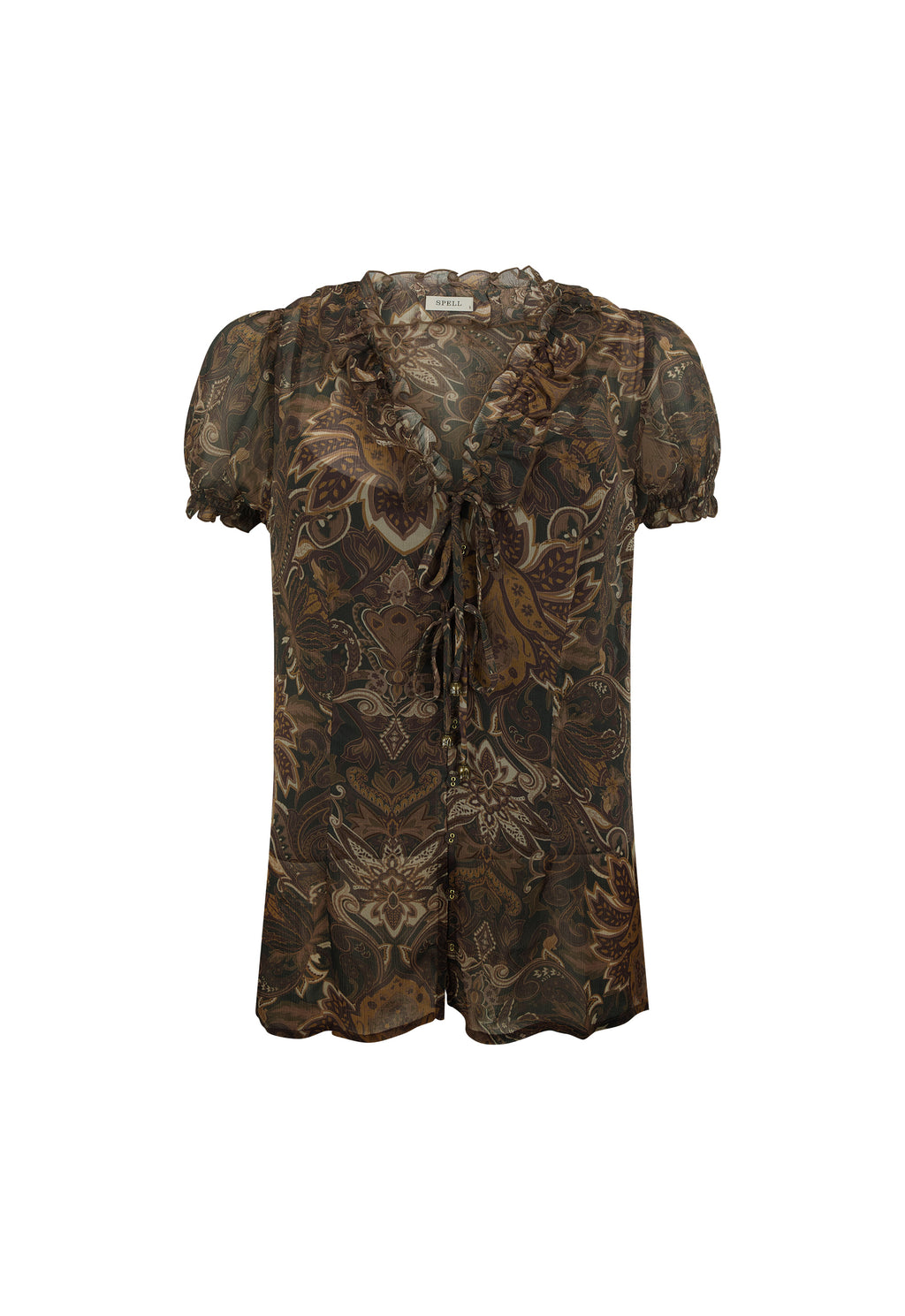Damask S/Sleeve Blouse - Walnut