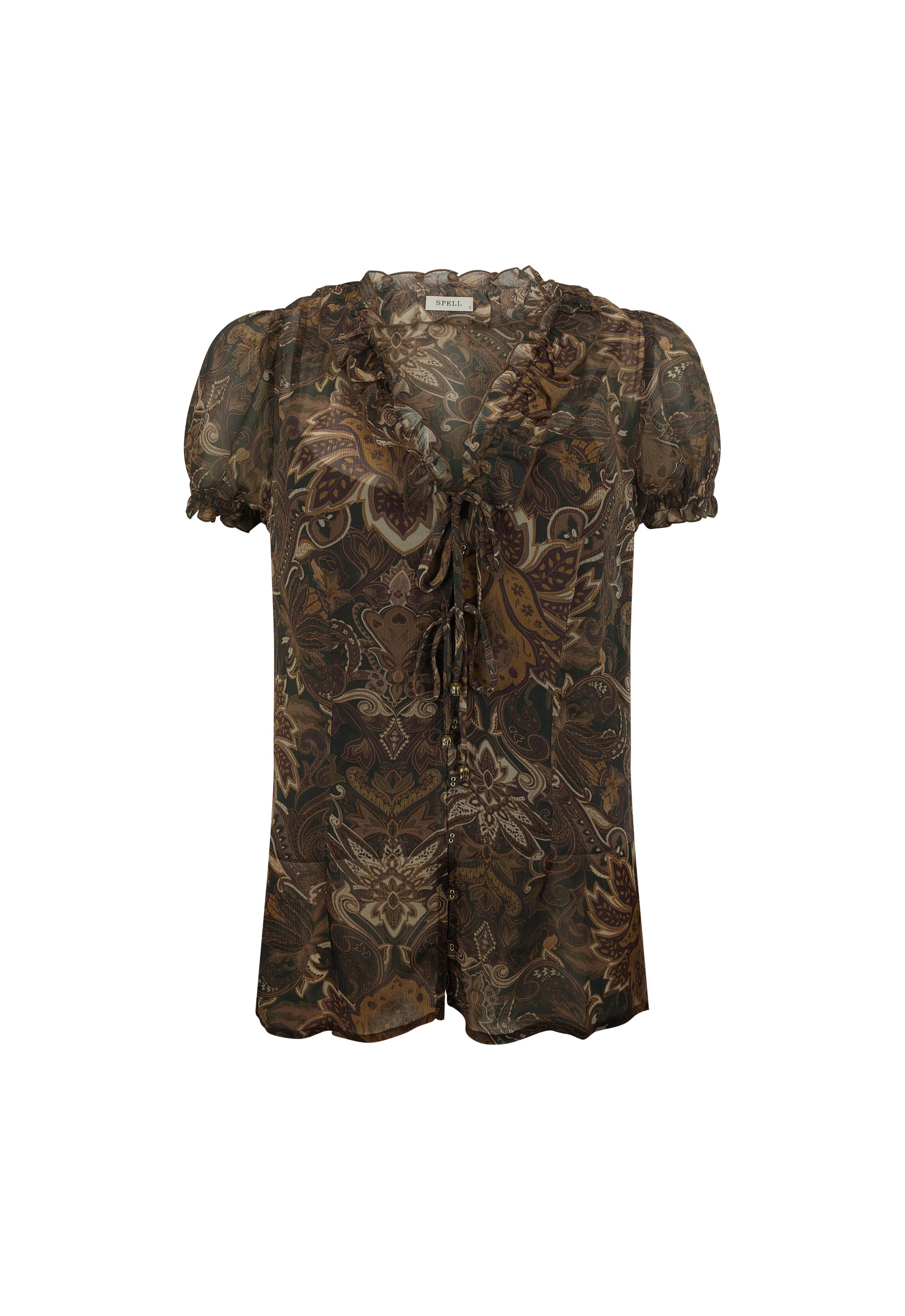 Damask S/Sleeve Blouse - Walnut