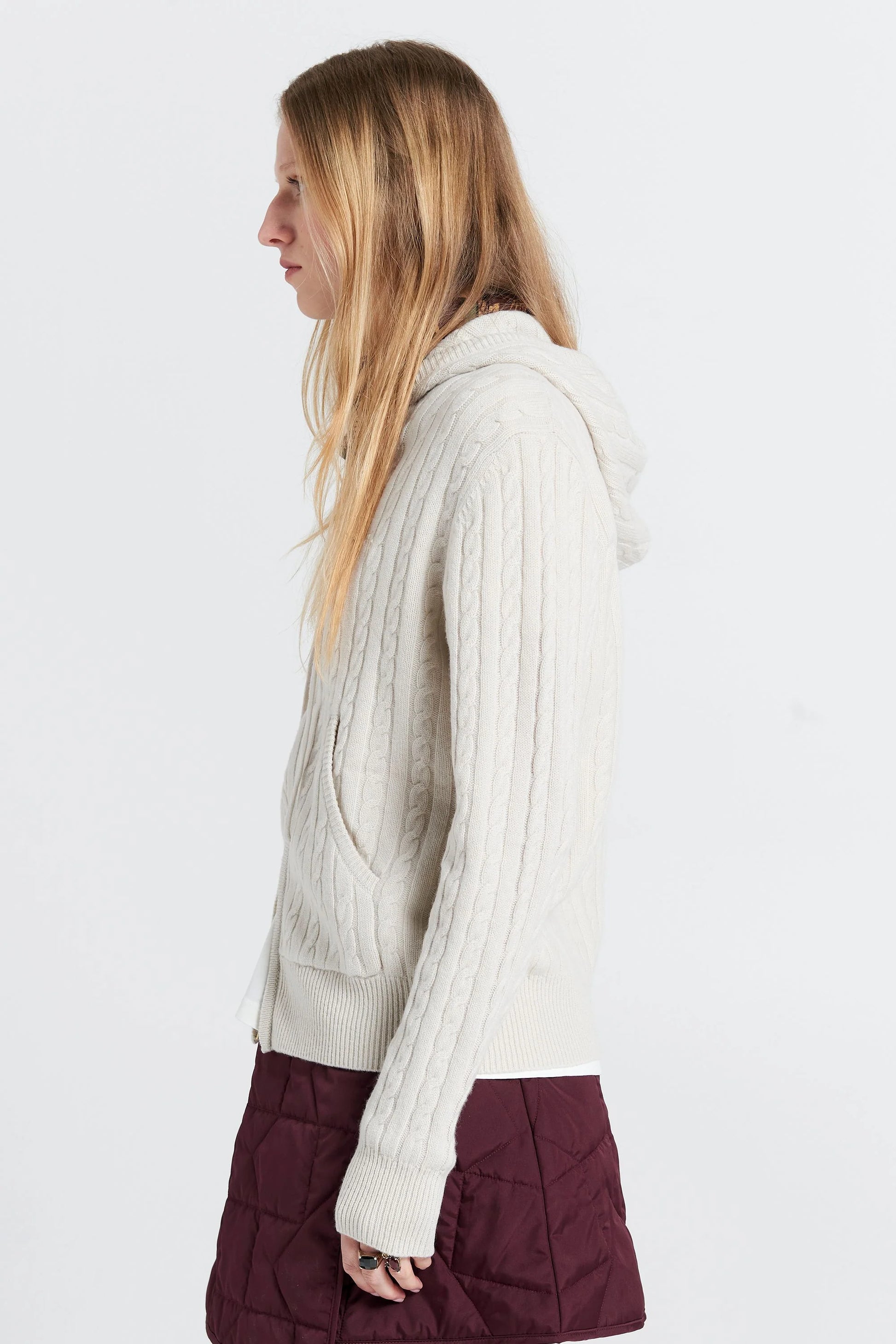 Campus Cable Knits Hoodie - Stone