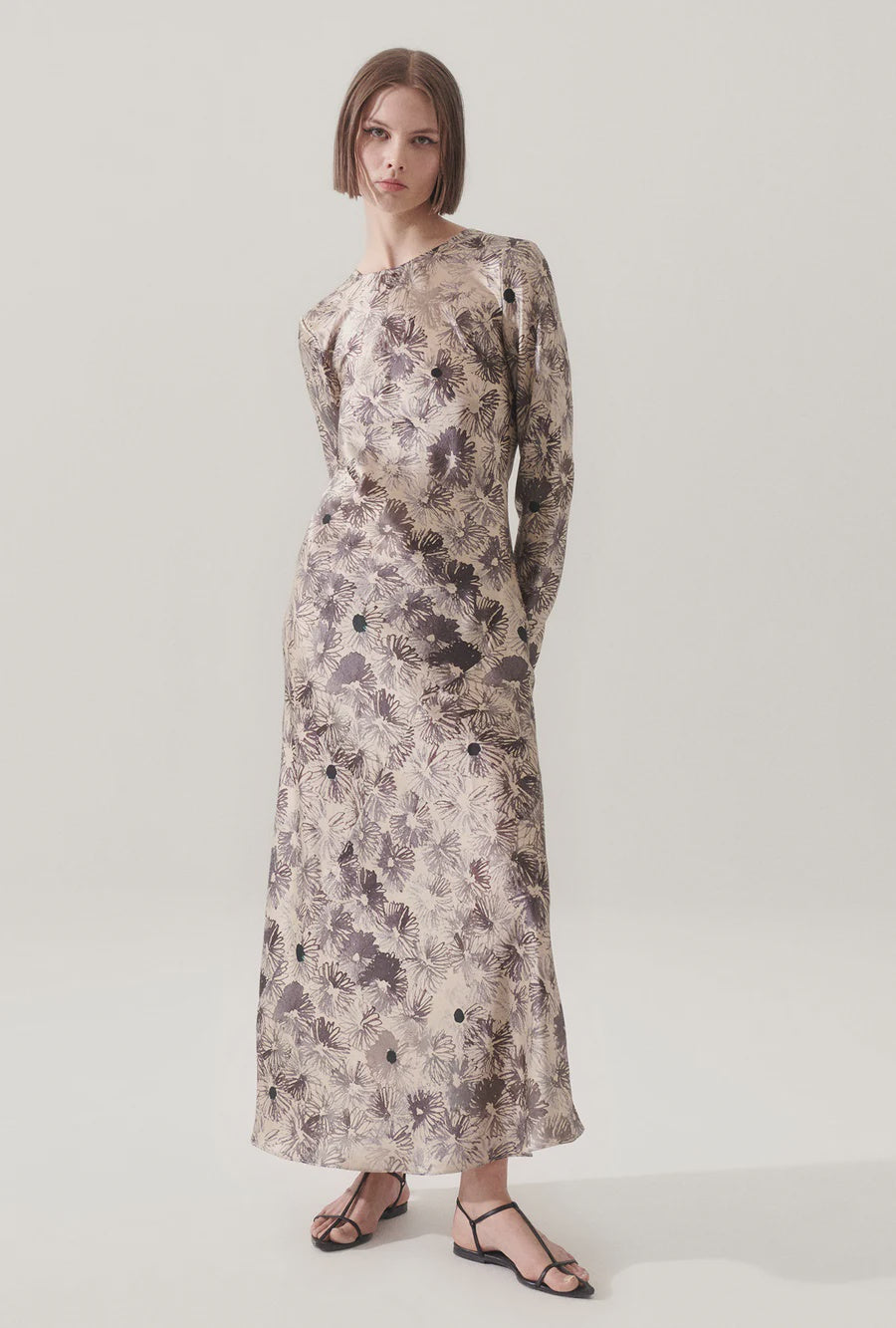 Full Sleeve Bias Dress - Aster Floral - BOHME LUXE