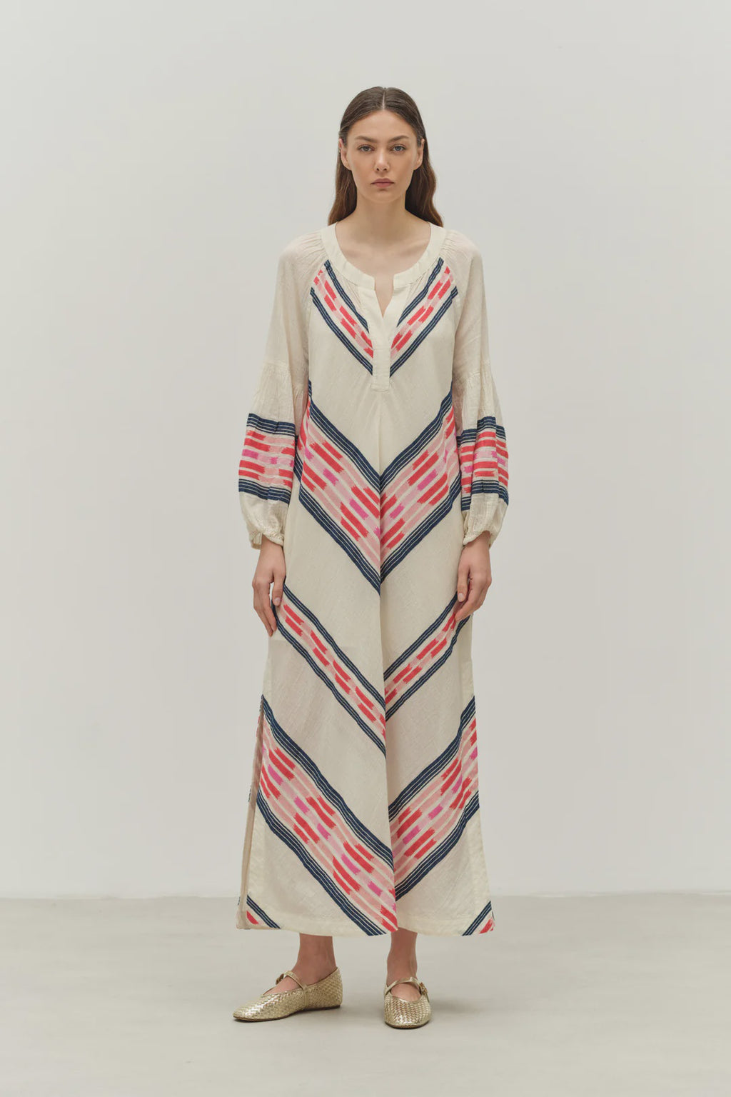 Beloved Long Dress - Navy/red
