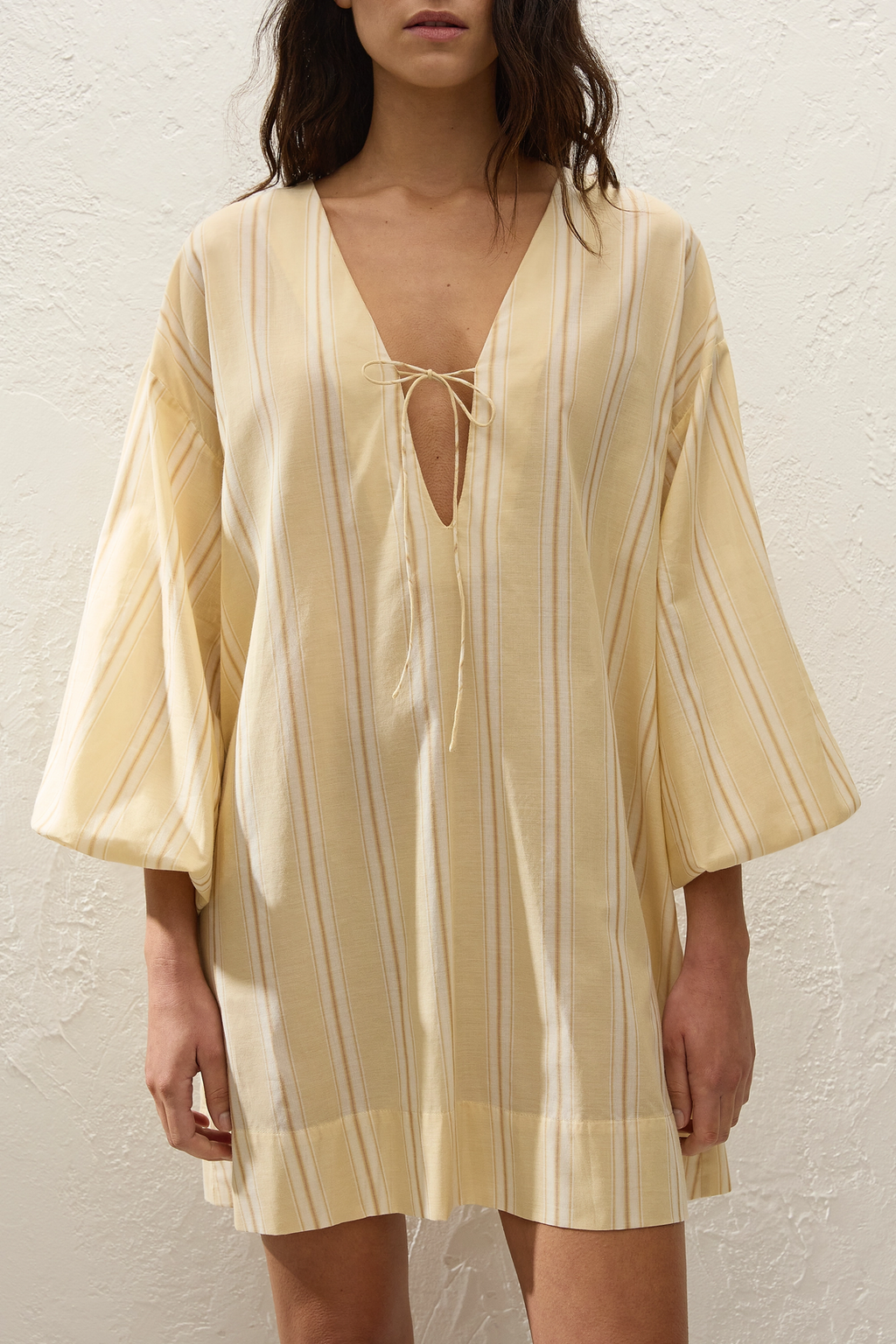 Pia Mini Dress - Faded Mustard Stripe