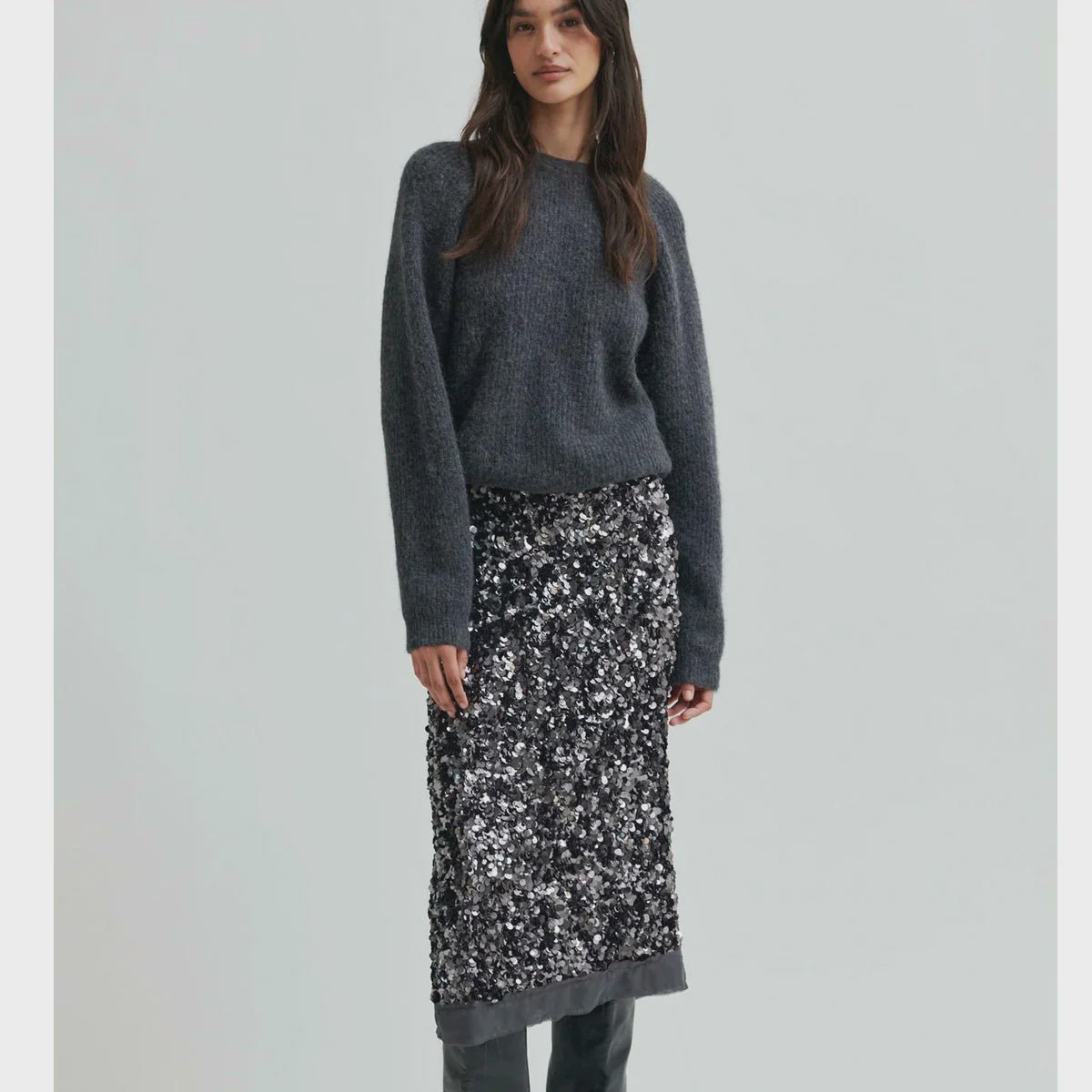 Shiny Sequin Skirt - Grey