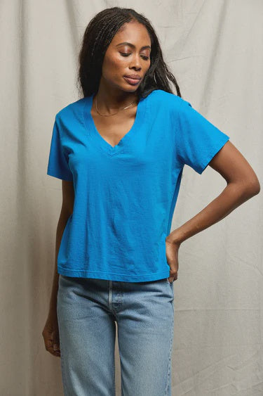 Hendrix V Neck T Shirt - Cobalt