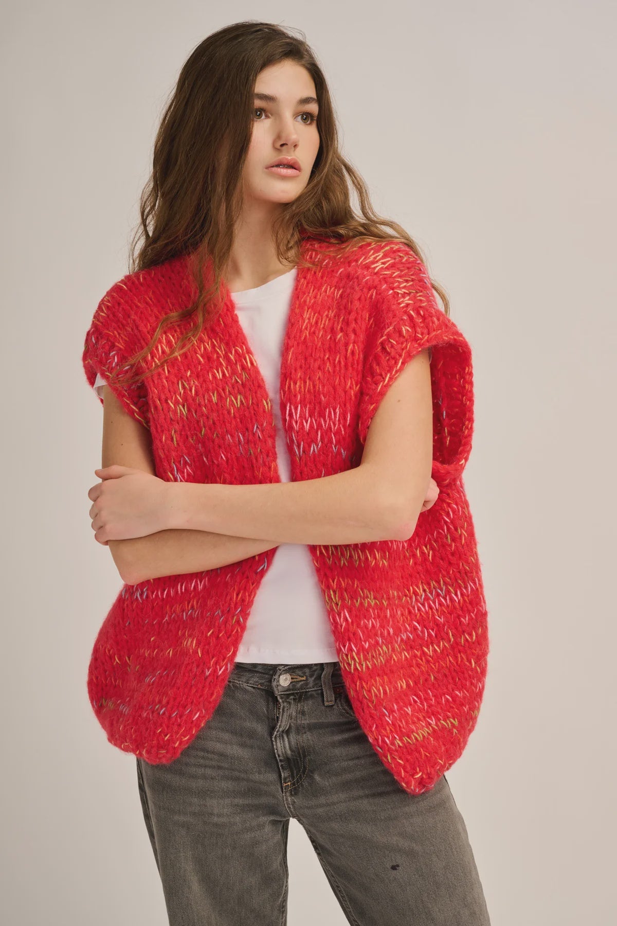 Mae Sleeveless Cardigan - Red Multi