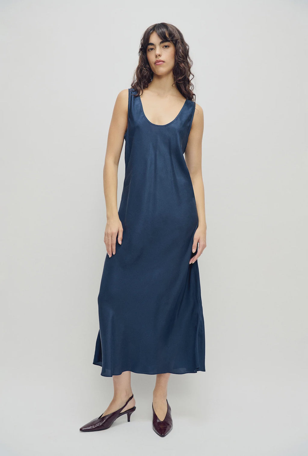 Habotai Scoop Neck Dress - Midnight
