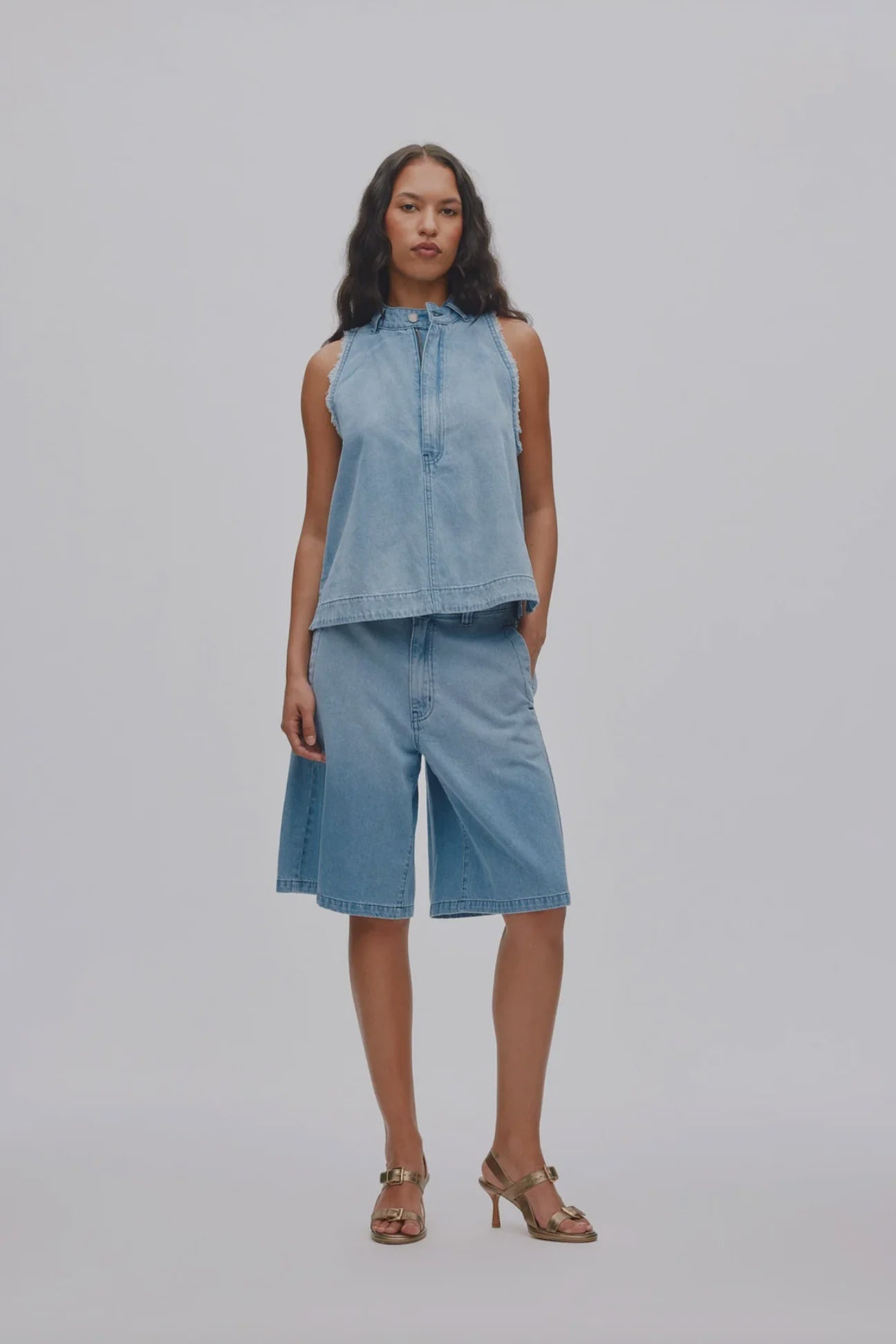 Faya Light Denim Halter Top
