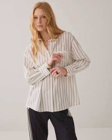 Ivory Stripe Lace Back Blouse