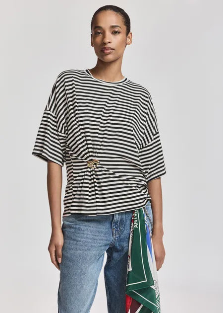 Kriss Striped  T Shirt w Brooch