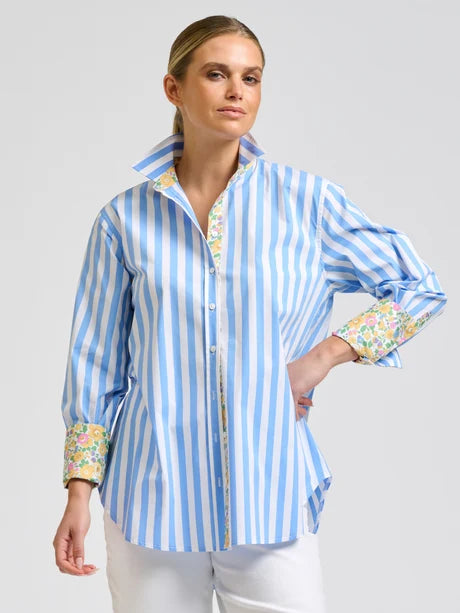 Elodie Trim Shirt - Pale Blue Stripe