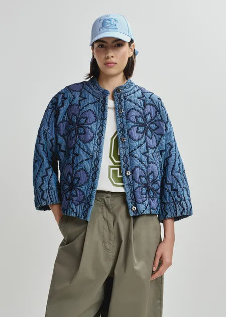 Jatropha Blue Quilted Denim Jacket