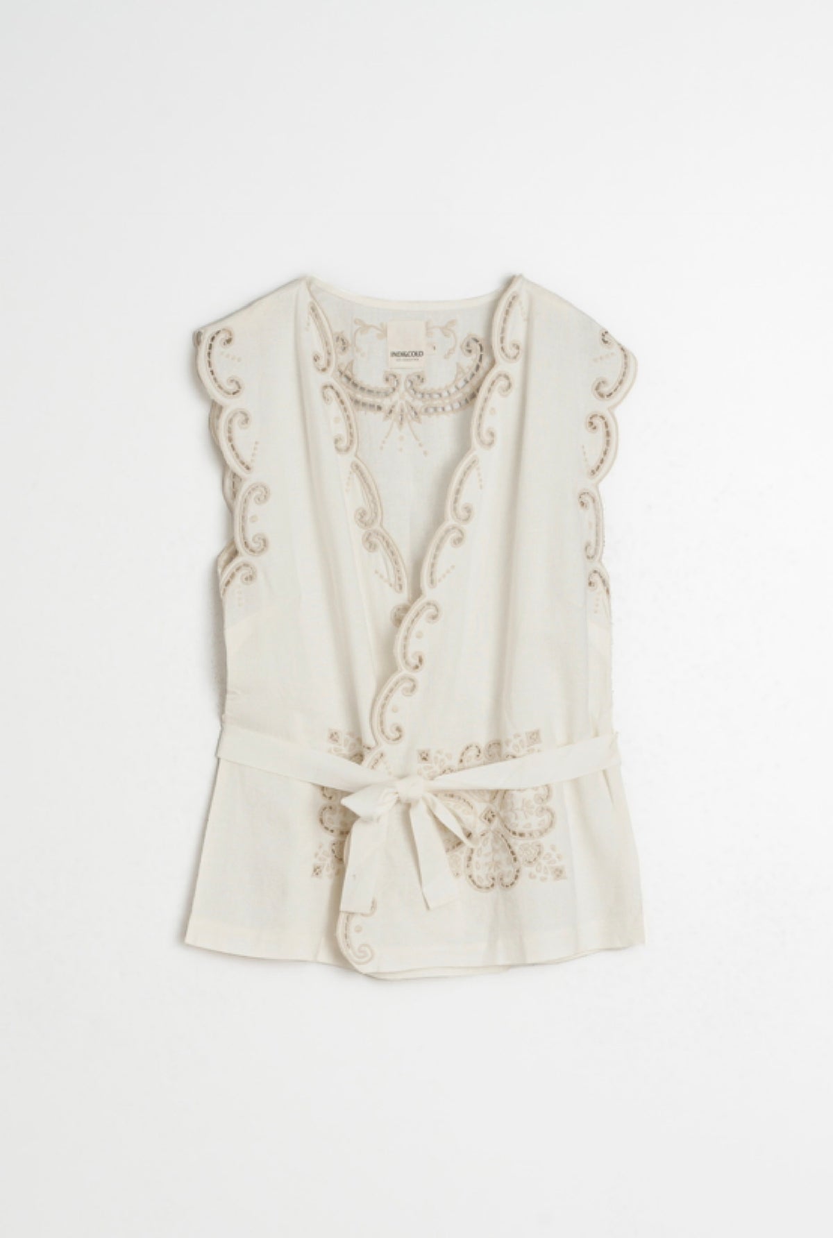 Sleeveless Embroidered Kimono Shirt