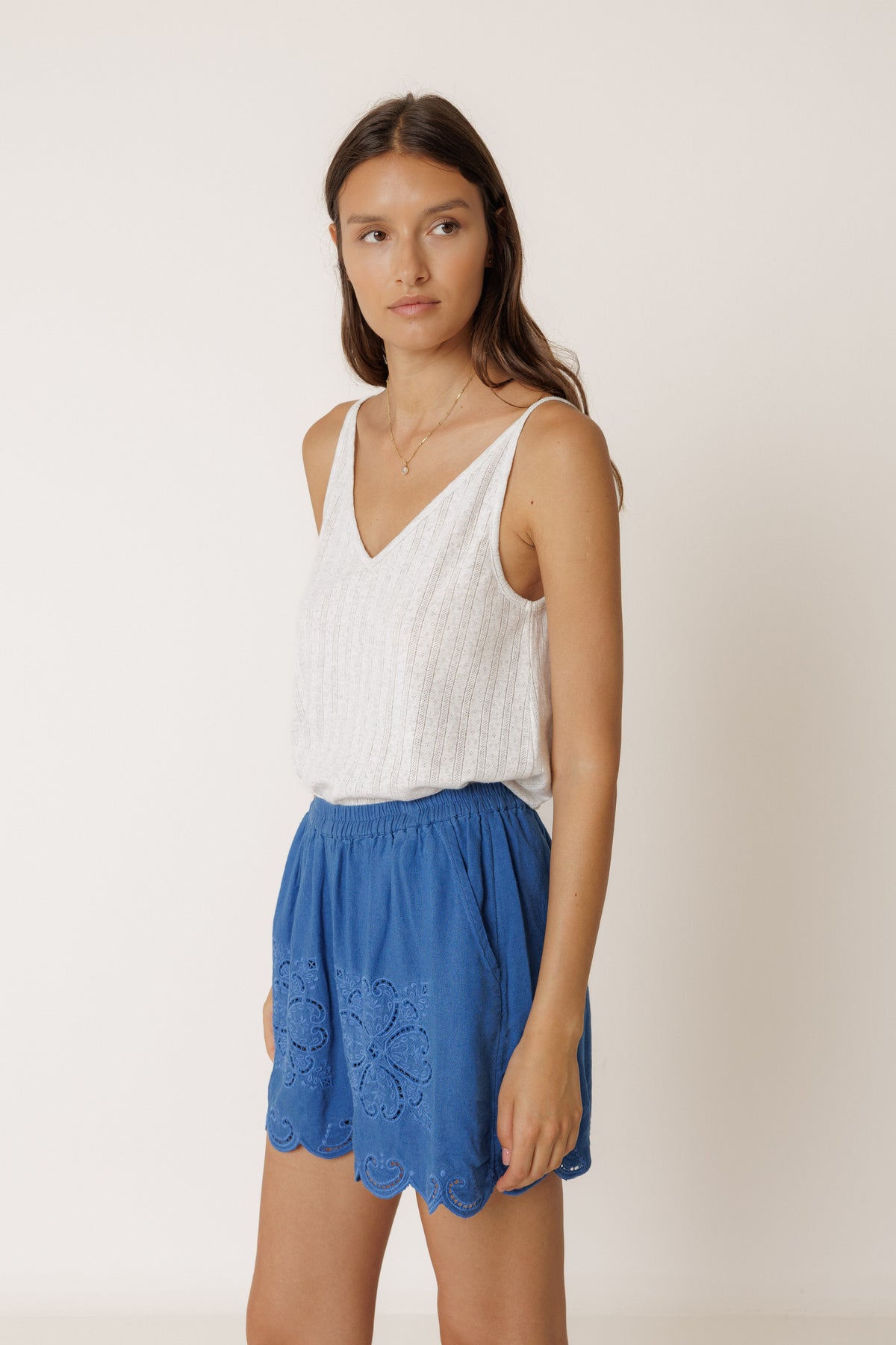 Embroidered Scalloped Shorts