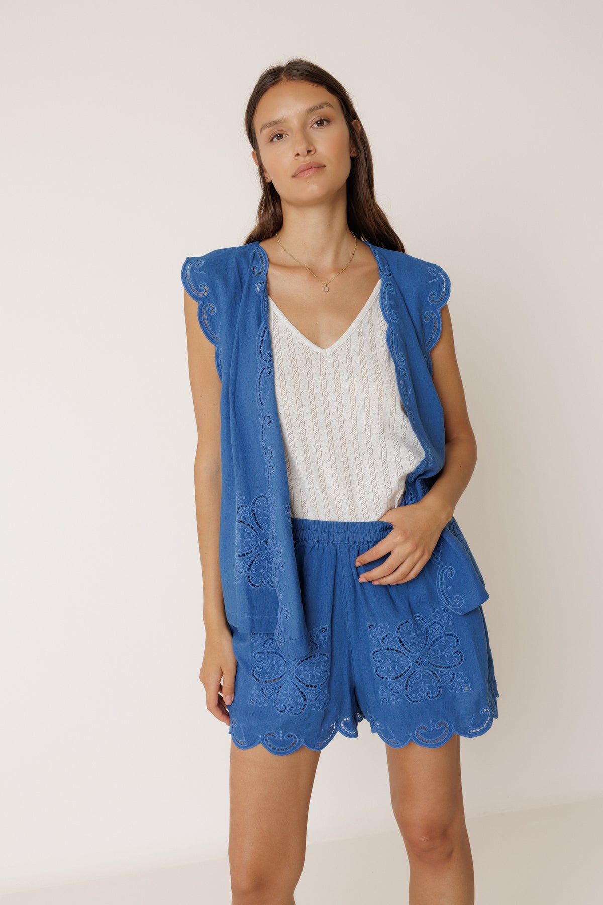 Embroidered Scalloped Shorts