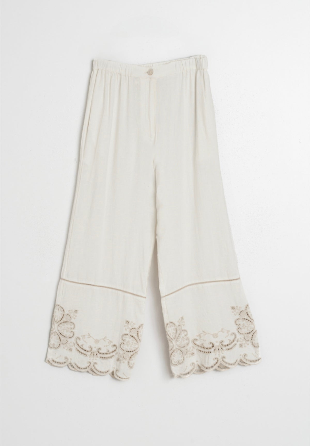 Embroidered Scalloped Hem Pants