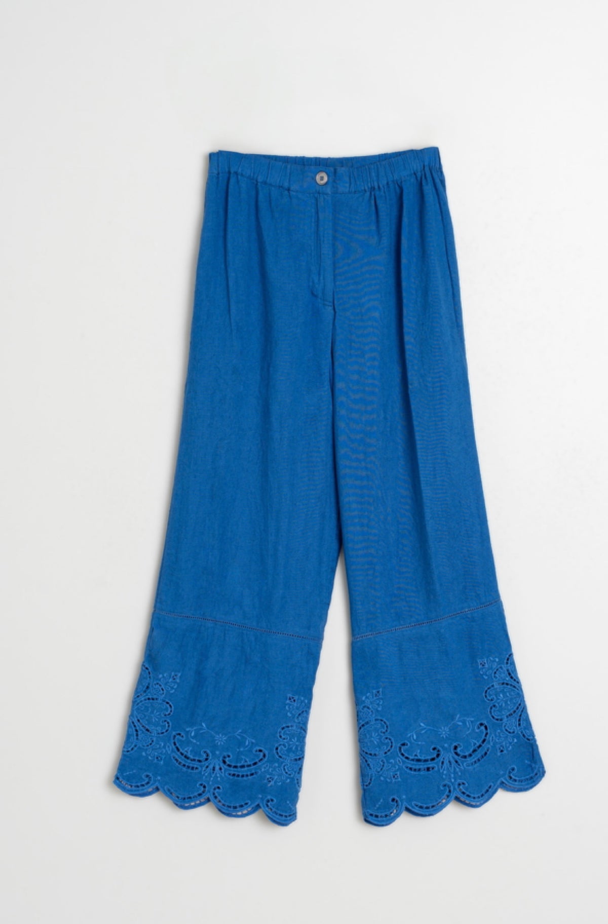 Embroidered Scalloped Hem Pants