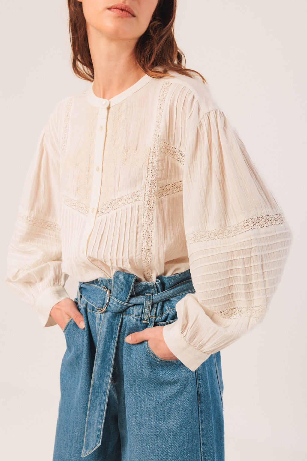 Embroidered  Lace Button up Blouse