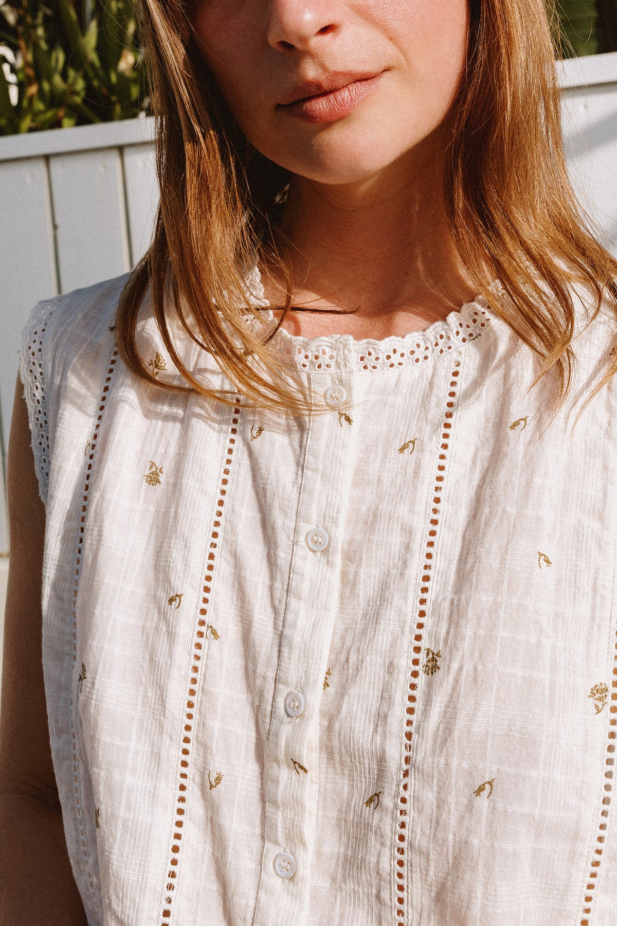Sleeveless Cotton Dobby  Blouse
