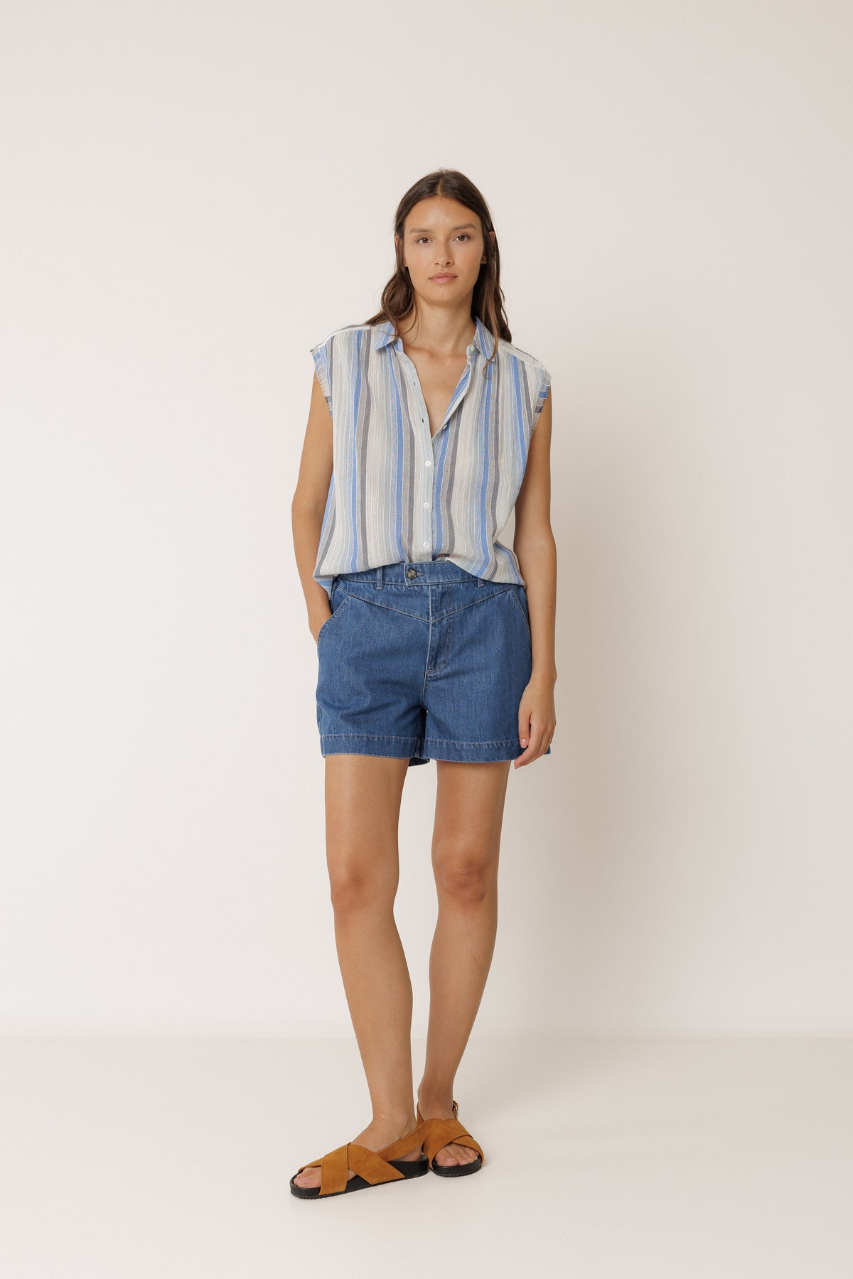 Sleeveless Blue Stripe Blouse