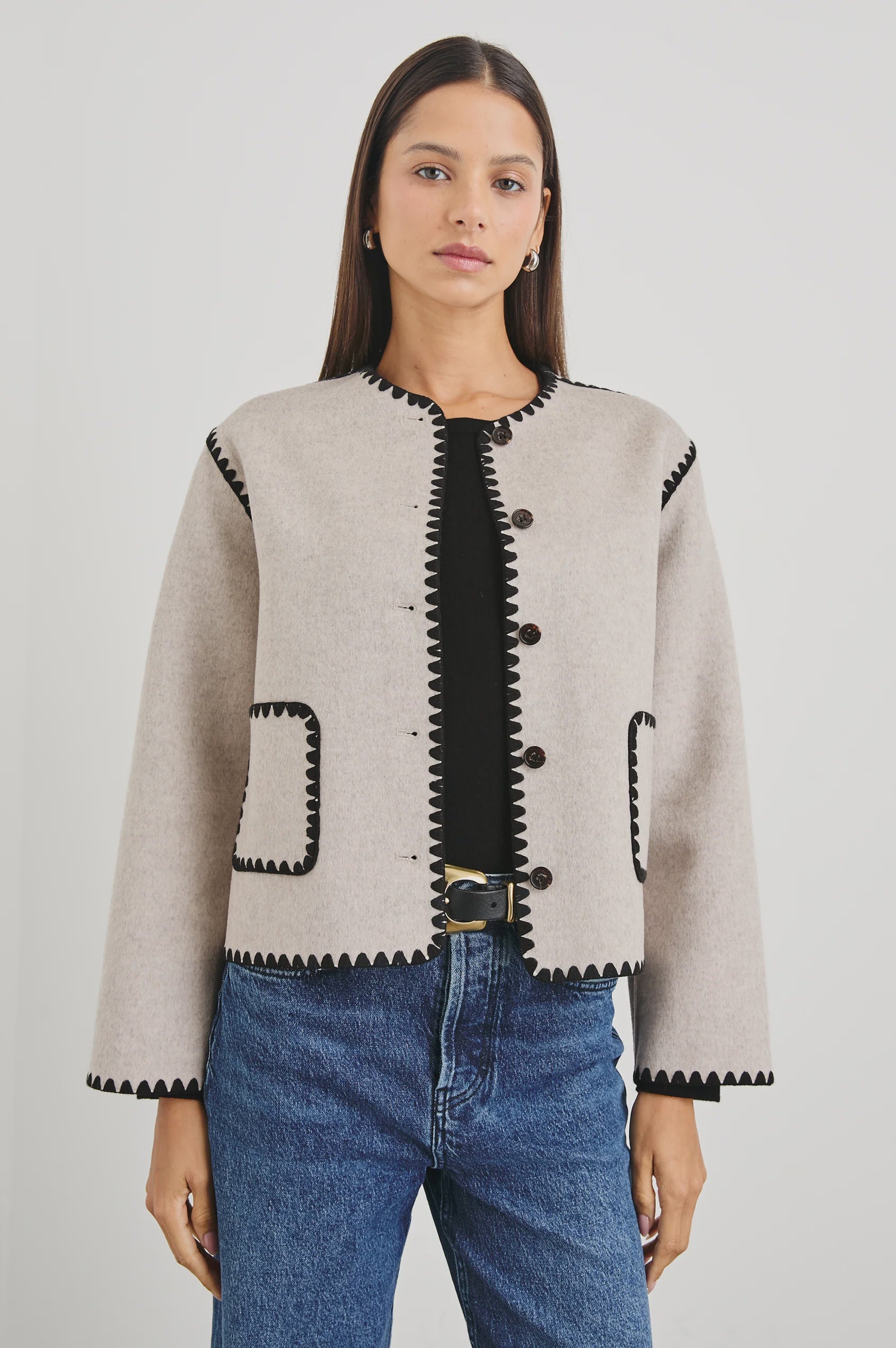 Melanie Button Up Jacket - Oatmeal
