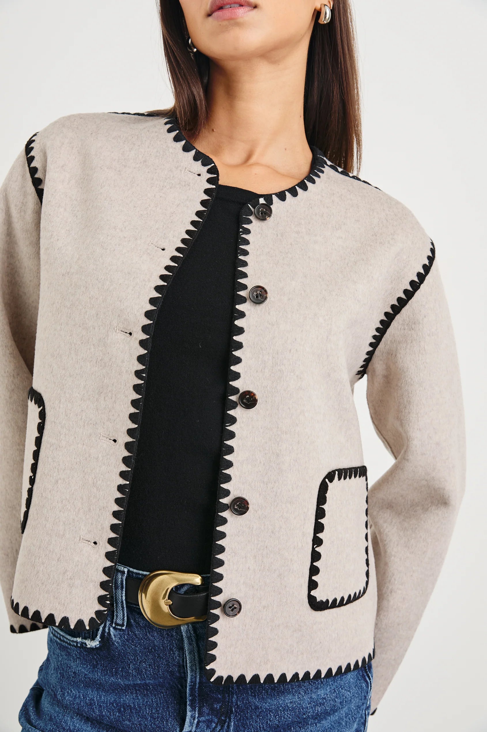 Melanie Button Up Jacket - Oatmeal