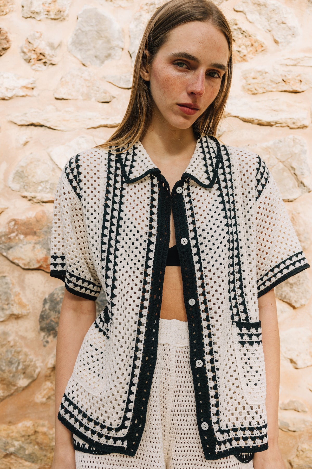 Bicolour Crochet Shirt