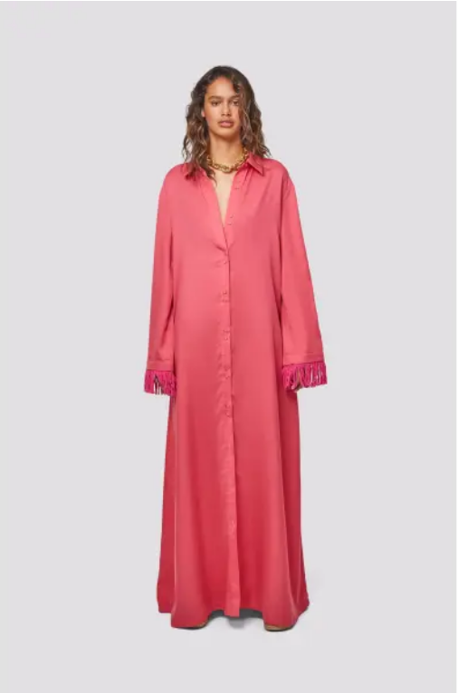 Flora Berry Fringe Shirt Dress
