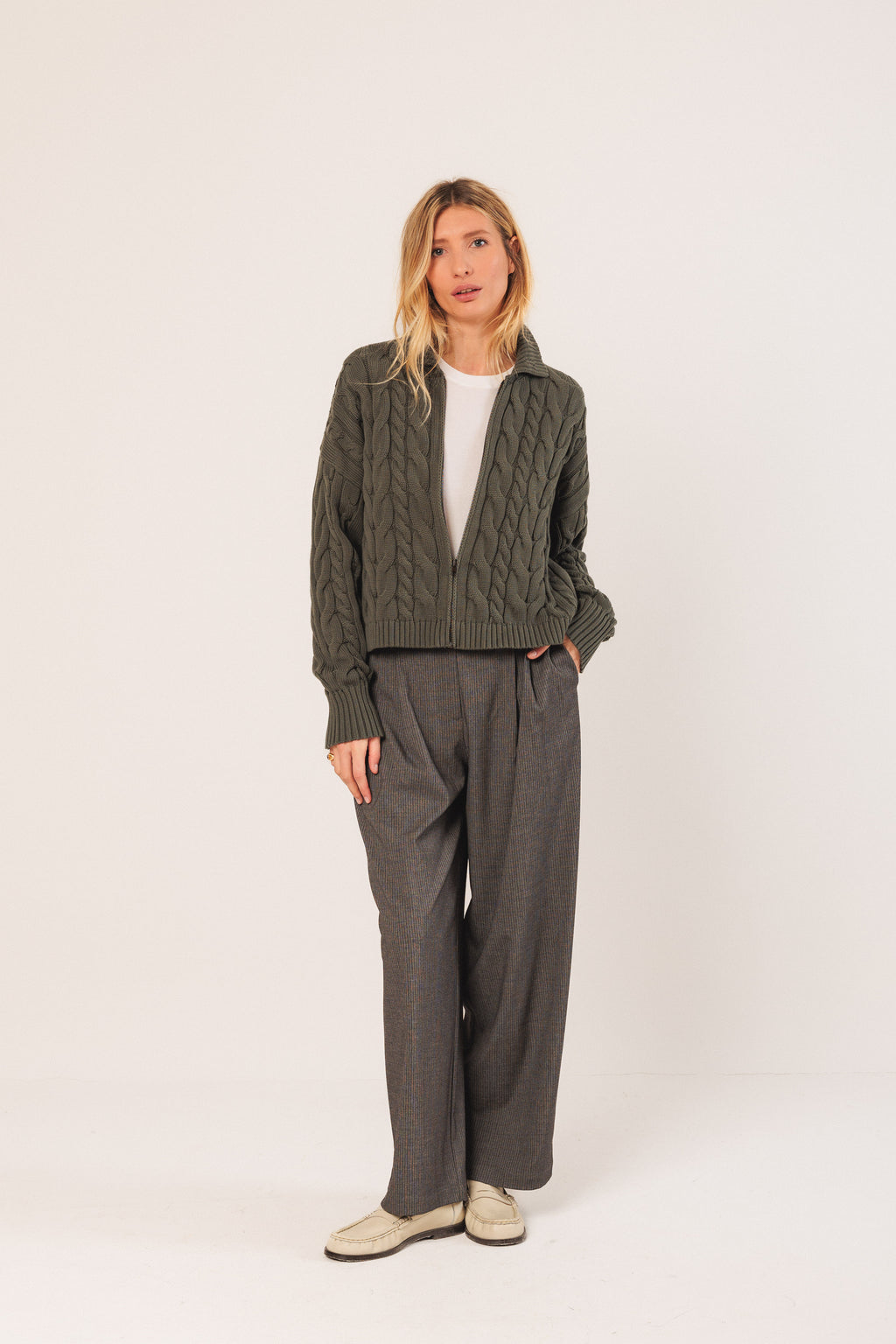 Zip Up Cotton Cardigan