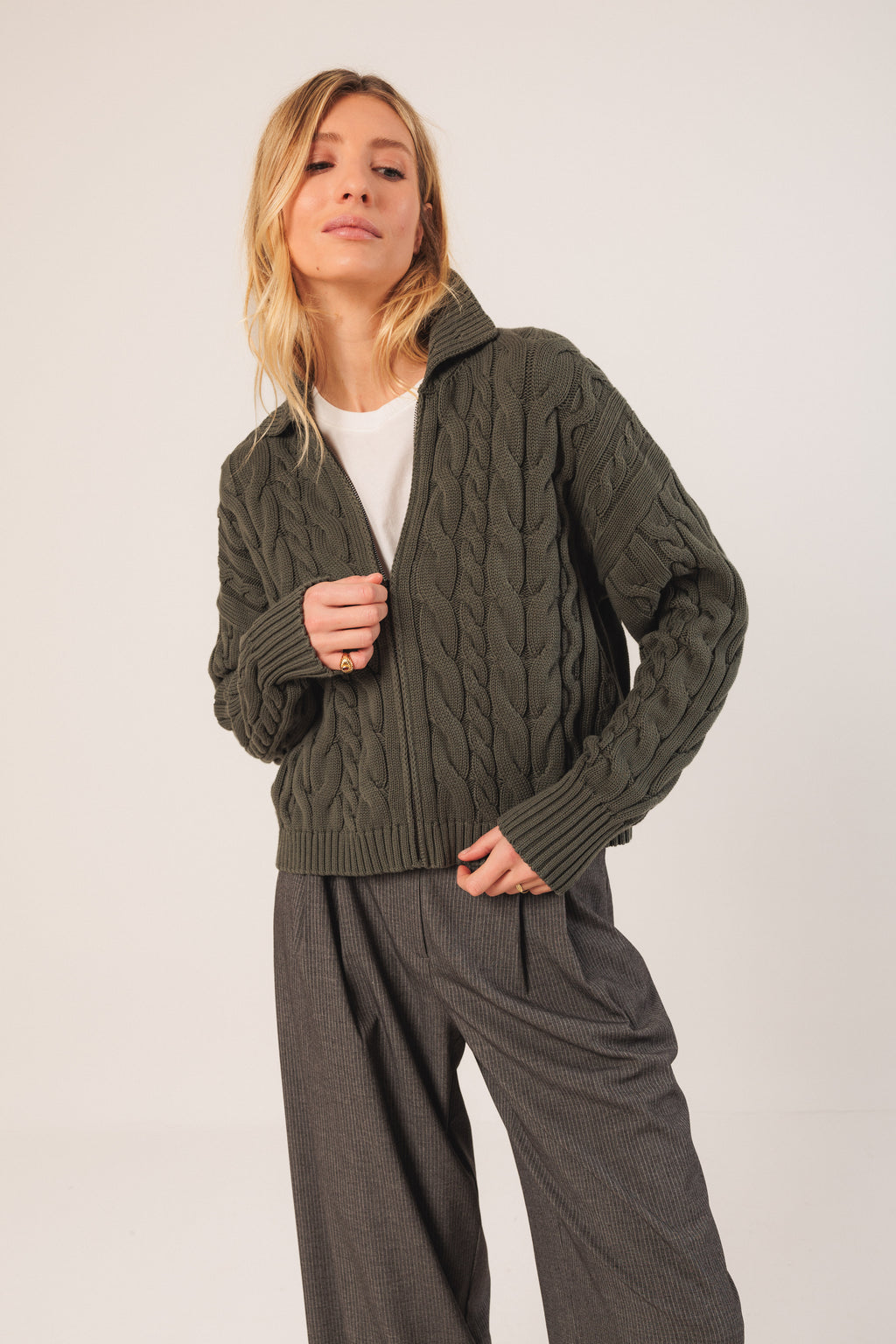 Zip Up Cotton Cardigan