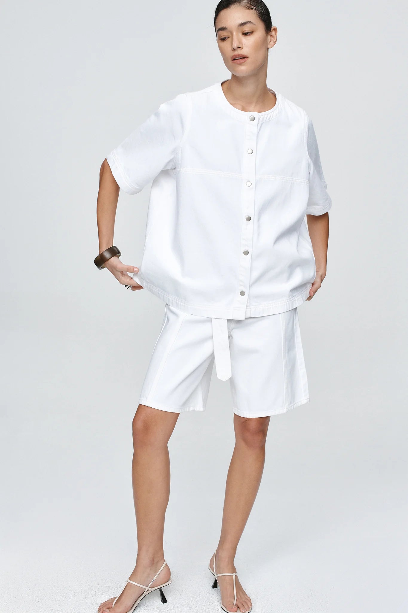Short Sleeve Seam Shirt - Blanc