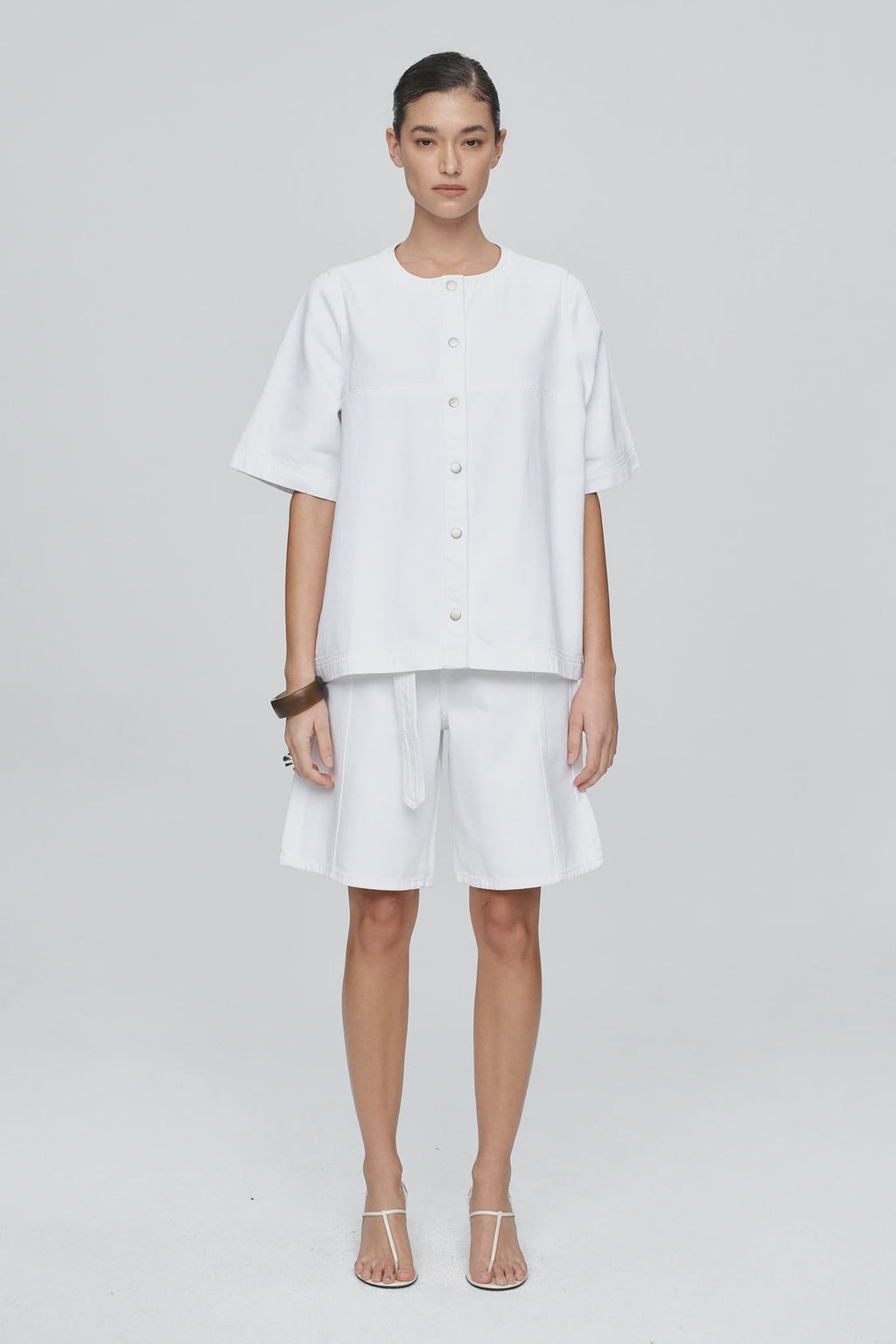 Short Sleeve Seam Shirt - Blanc
