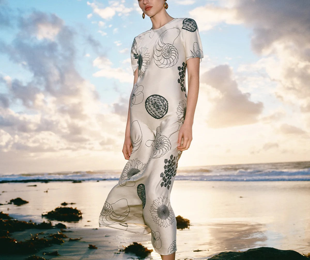 Short Sleeve Bias Dress - Seashells