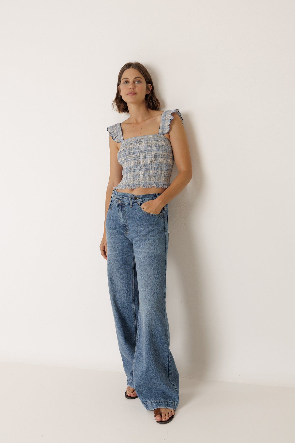 Cotton Check Cropped Top