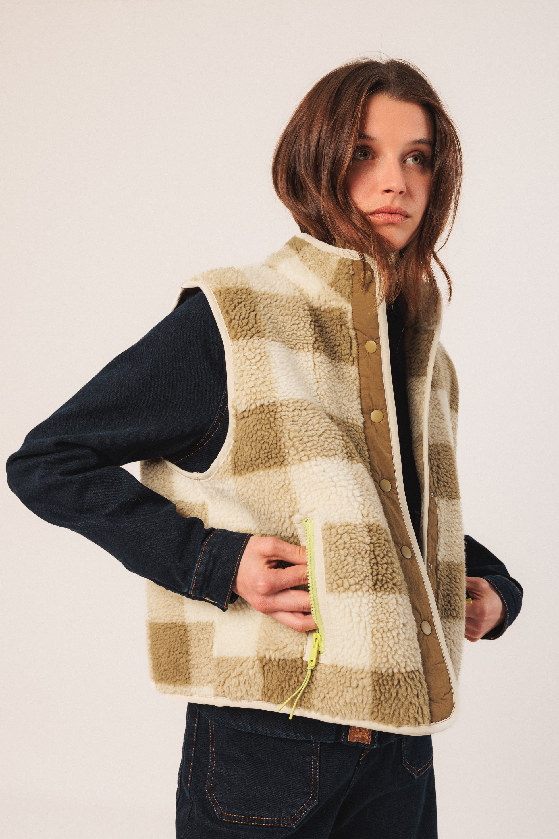 Teddy Paid  Fleece Vest