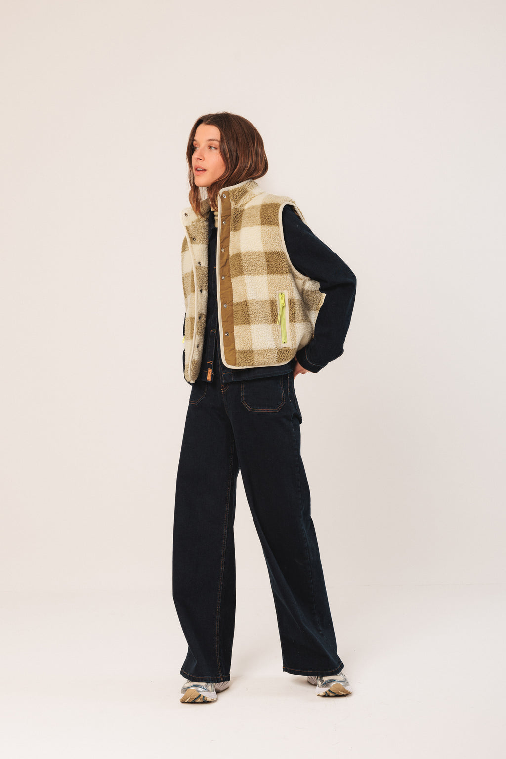 Teddy Paid  Fleece Vest