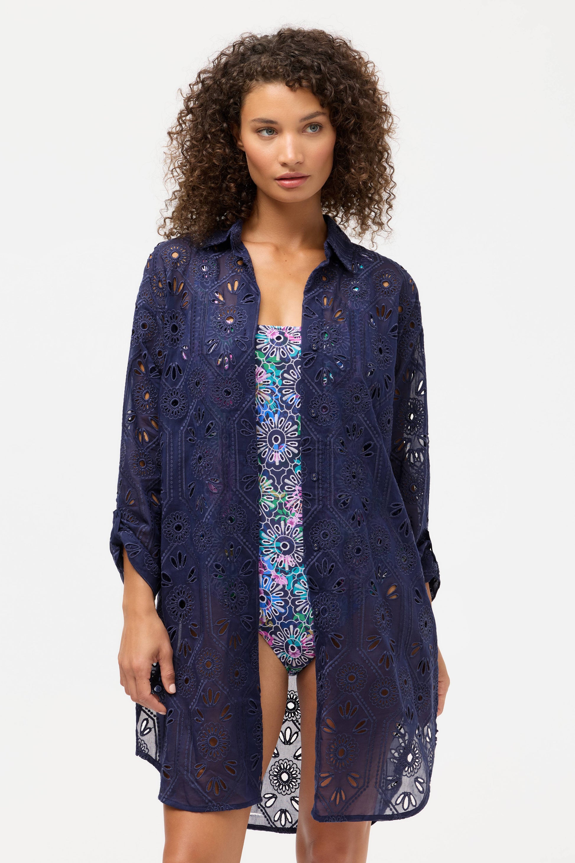 Eyelet Button Down Shirt Dress