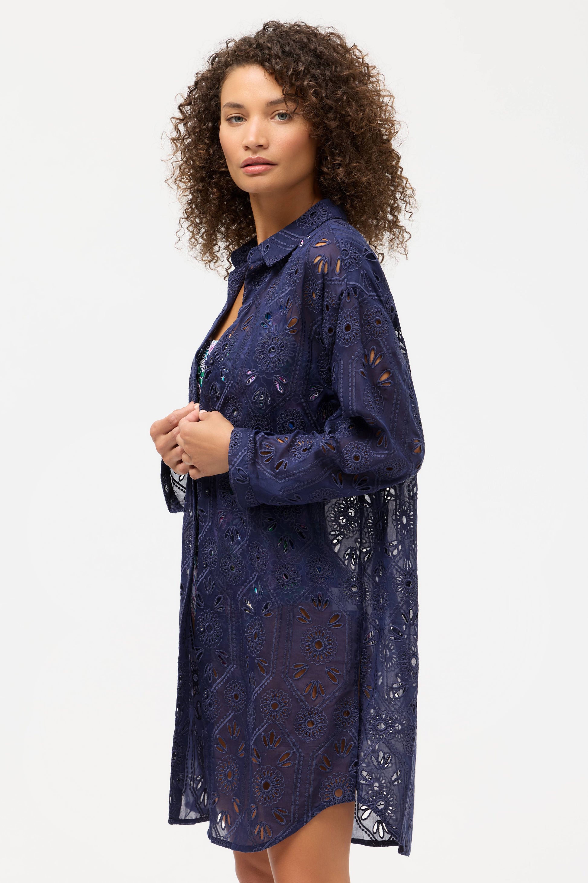 Eyelet Button Down Shirt Dress