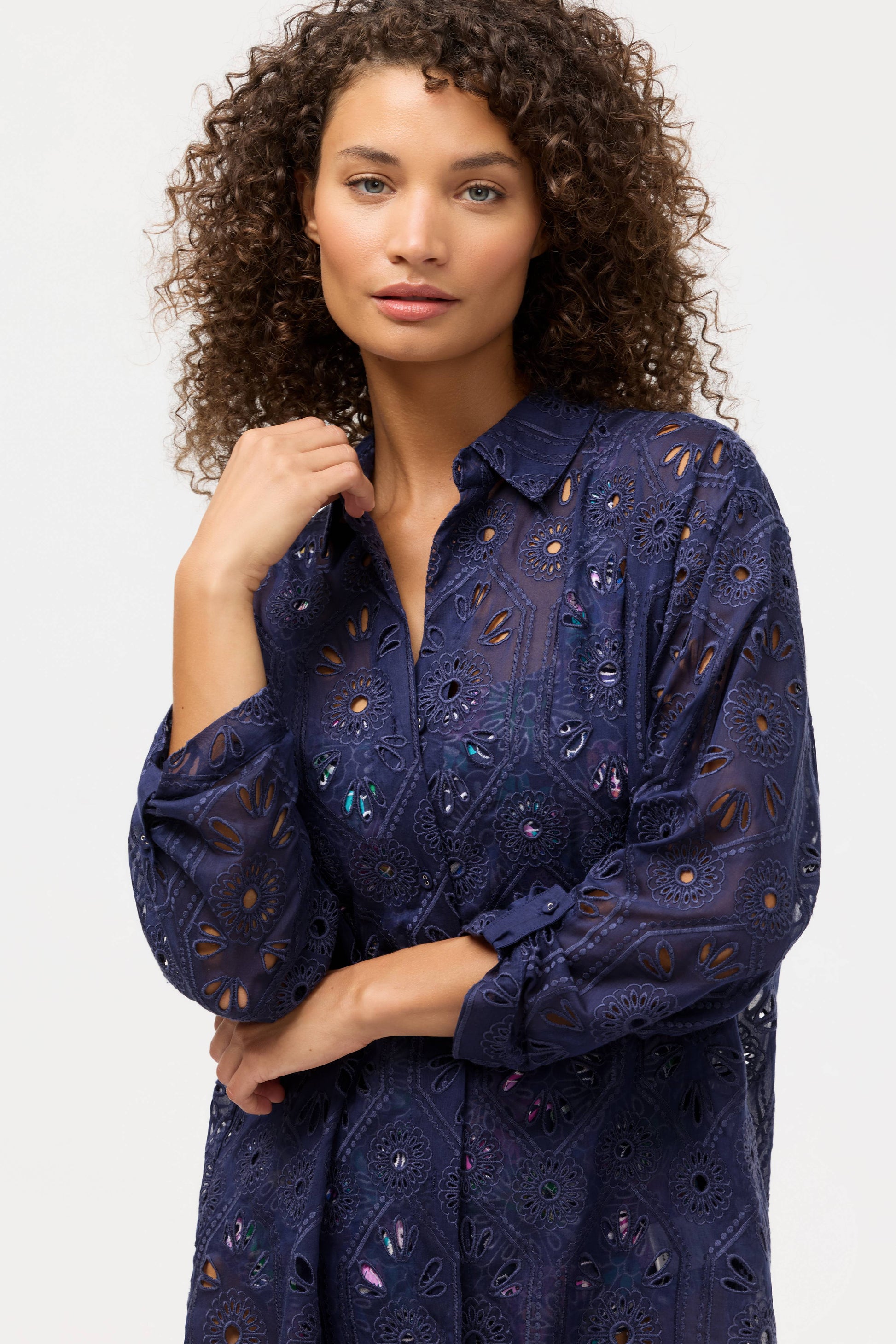 Eyelet Button Down Shirt Dress