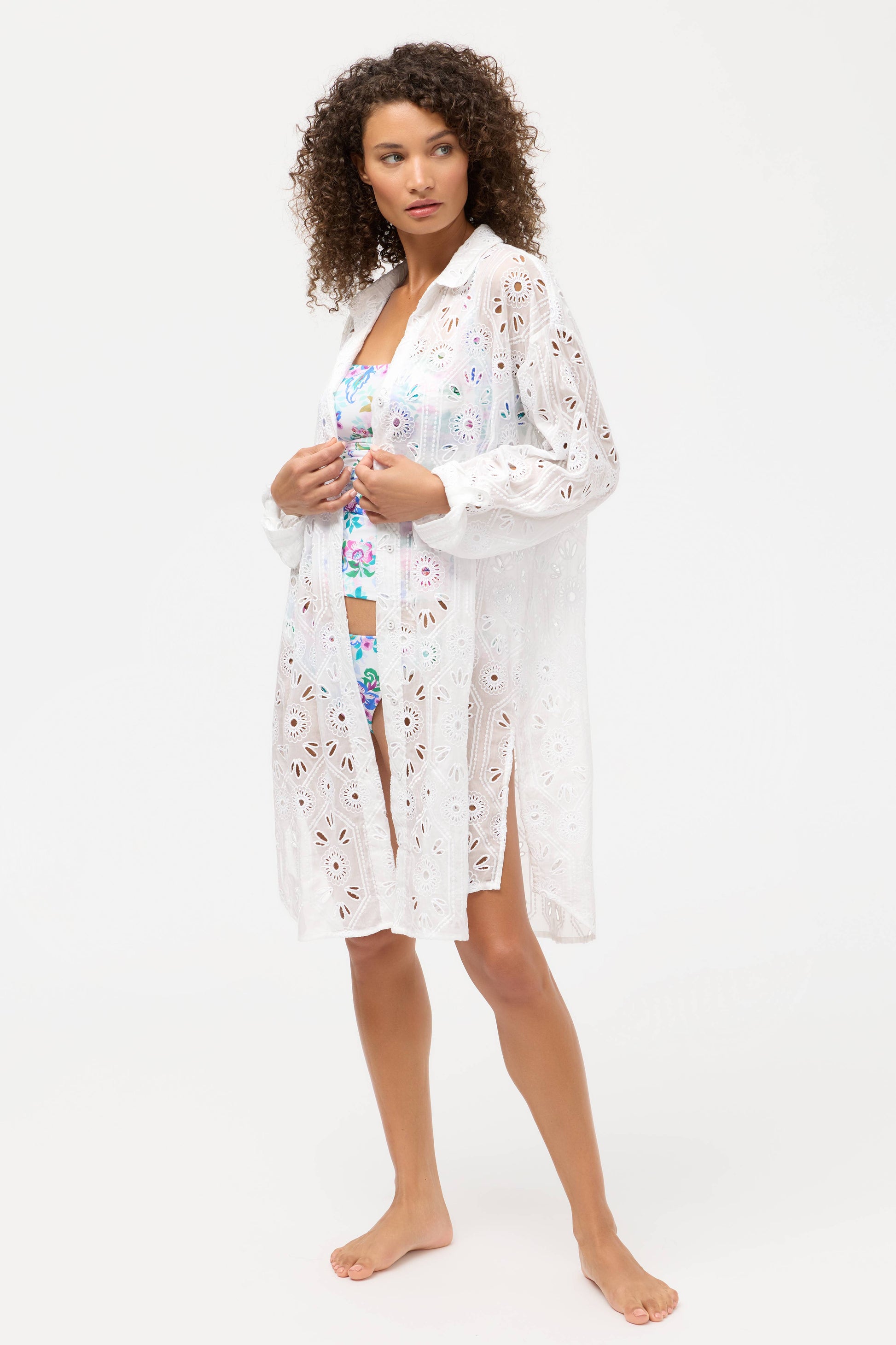 Eyelet Button Down Shirt Dress