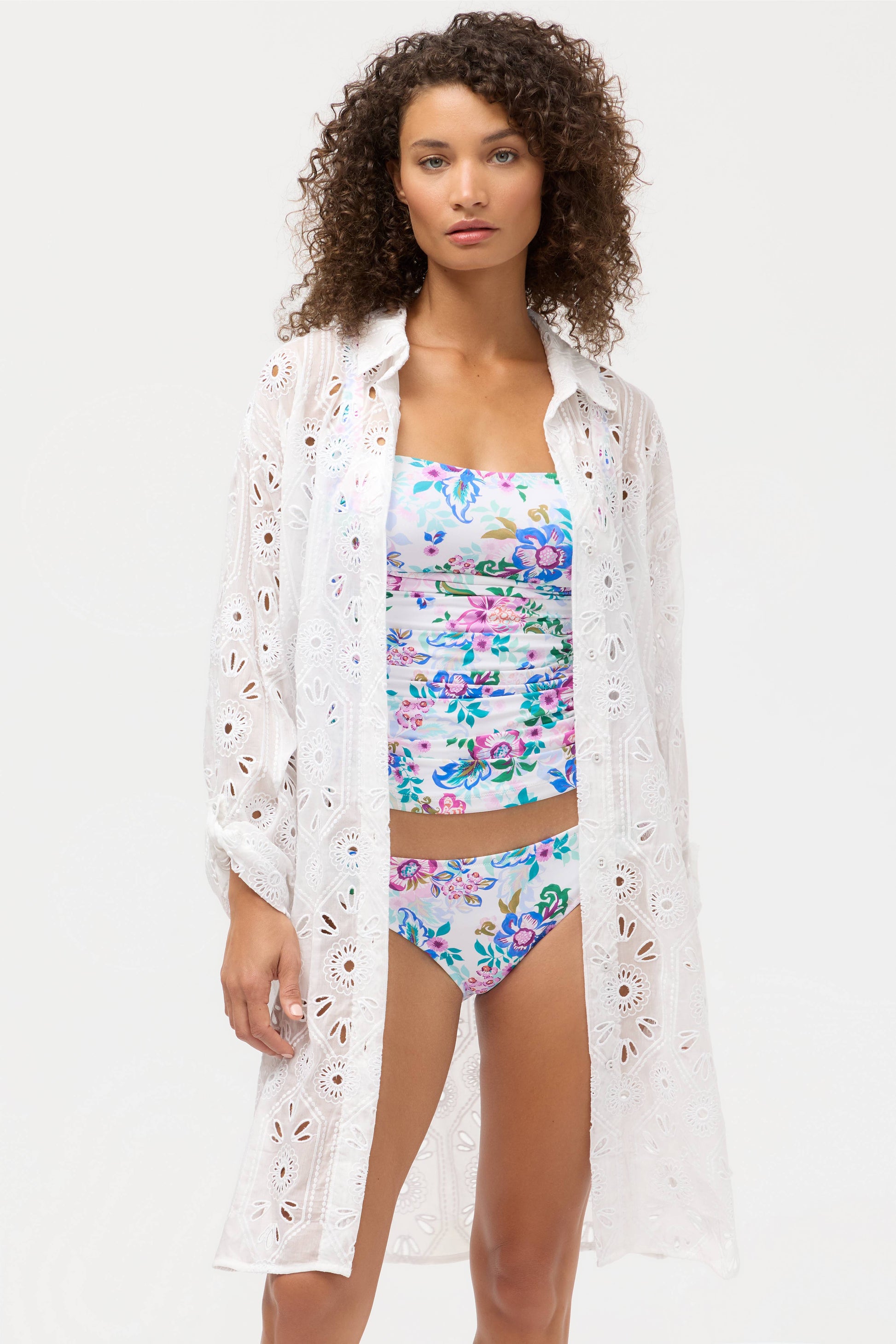 Eyelet Button Down Shirt Dress