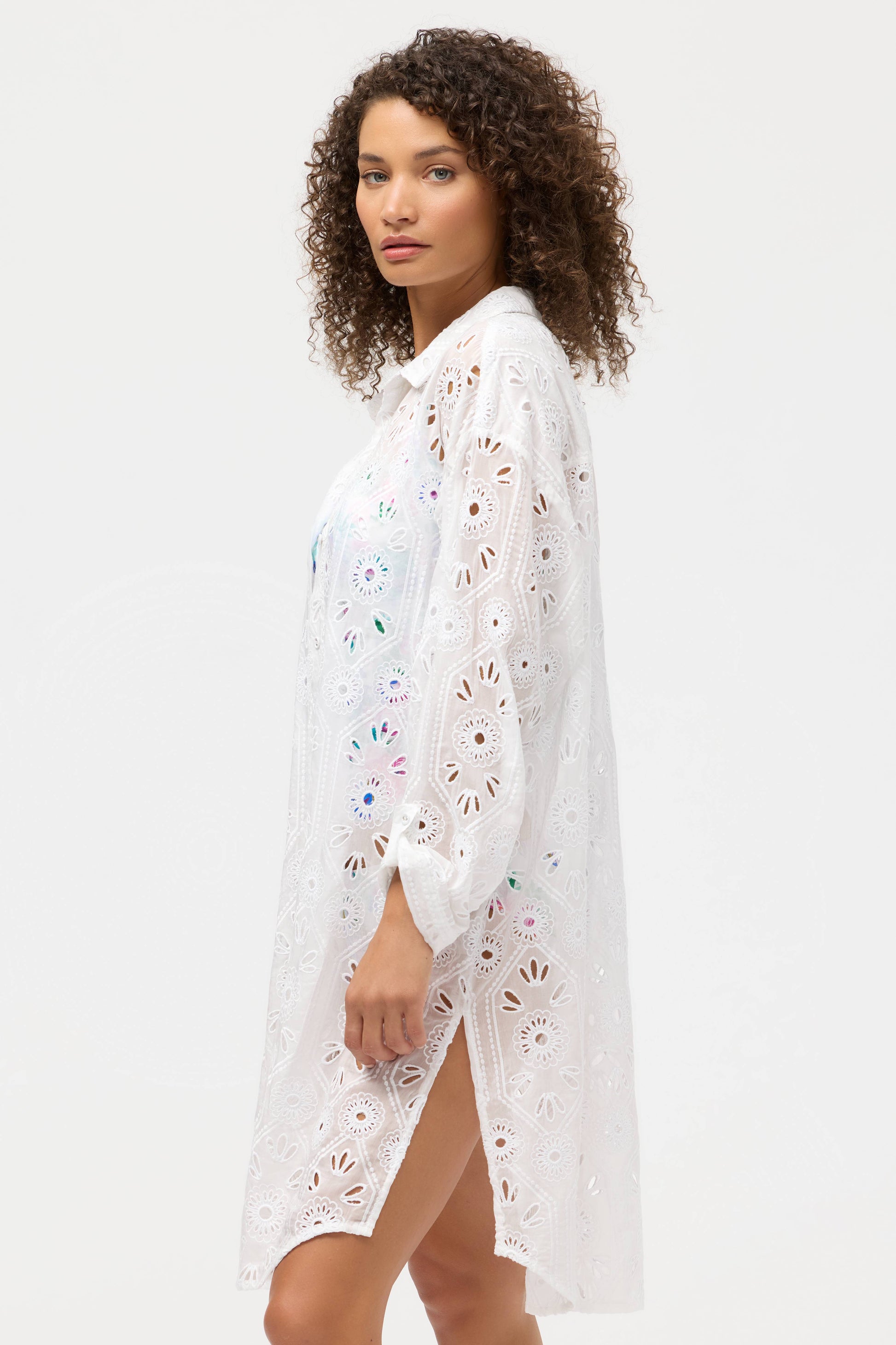 Eyelet Button Down Shirt Dress