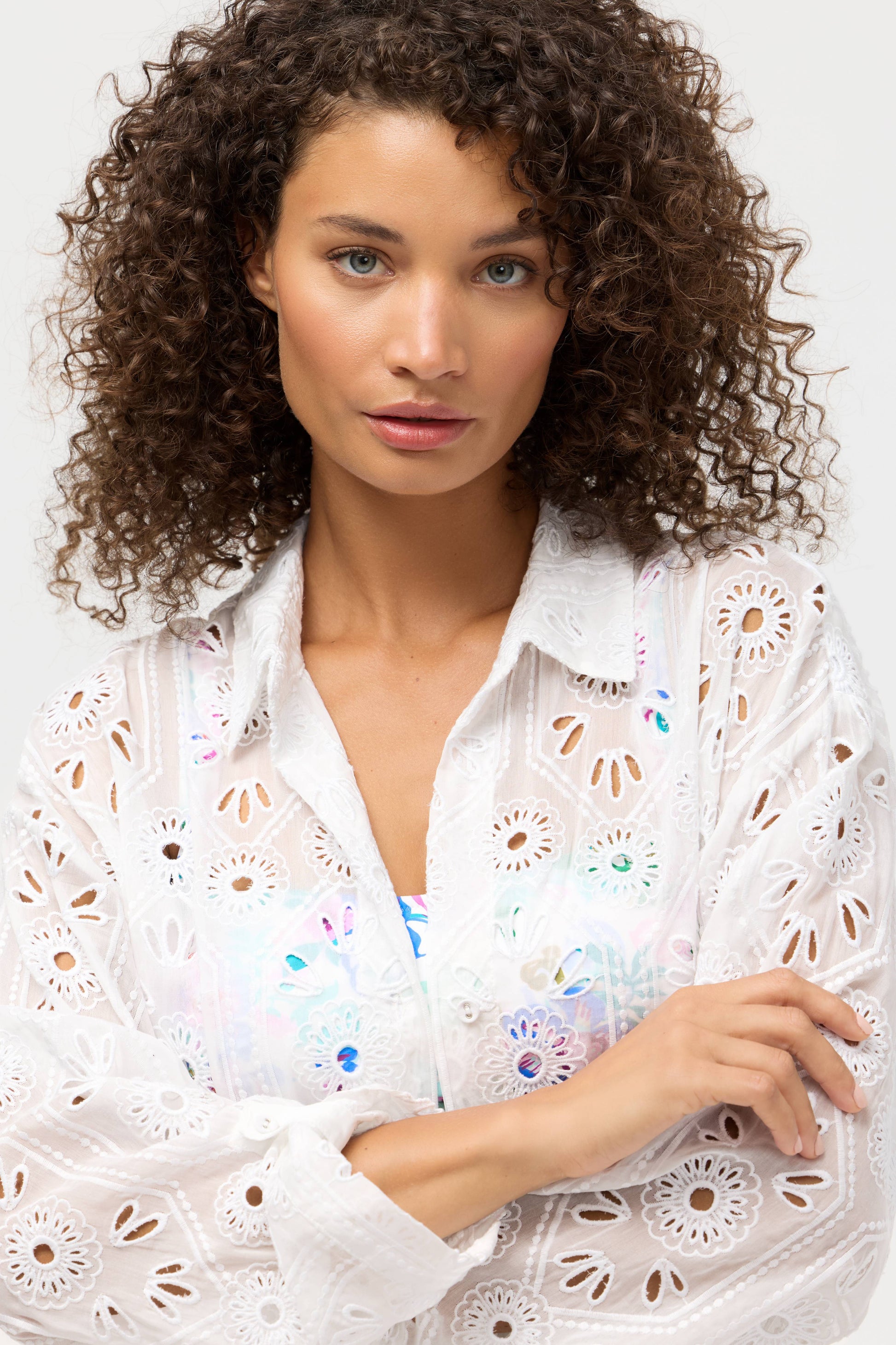 Eyelet Button Down Shirt Dress