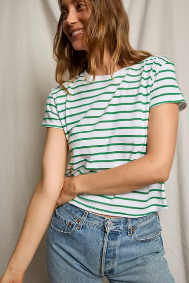 Everett Boxy Crewneck Tee - Grass Stripe