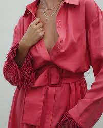 Flora Berry Fringe Shirt Dress