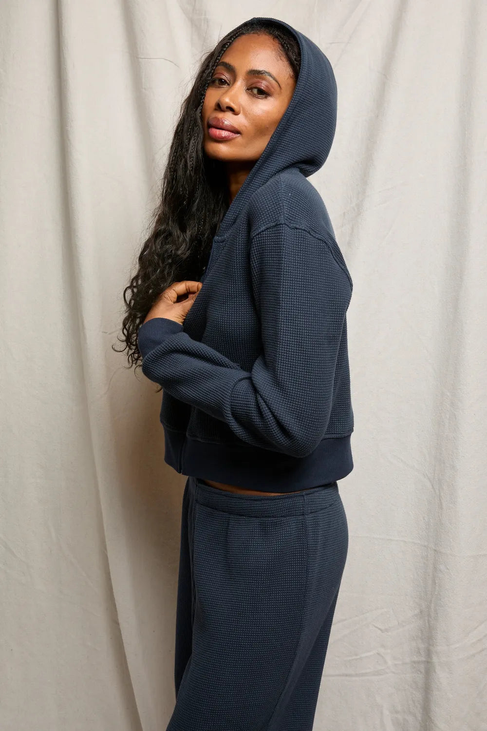 Navy Waffle Inez Hoodie