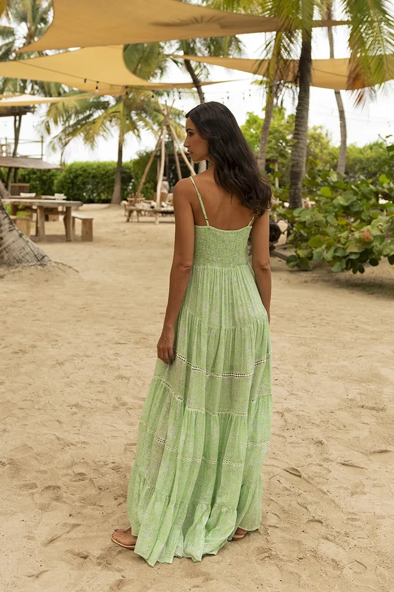 Graciela Long Dress - Green with lurex