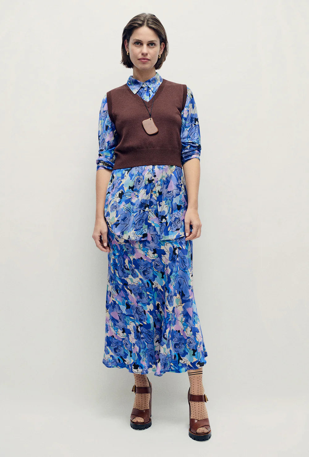 Long Bias Cut Skirt - Cornflower Floral