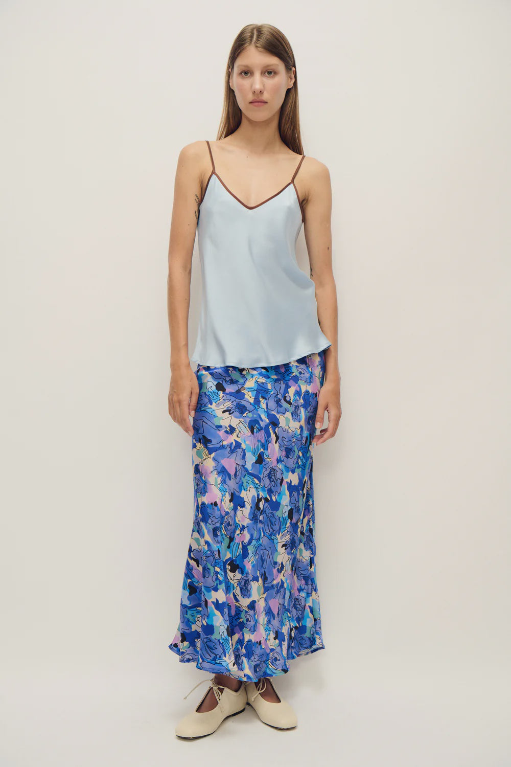 Long Bias Cut Skirt - Cornflower Floral