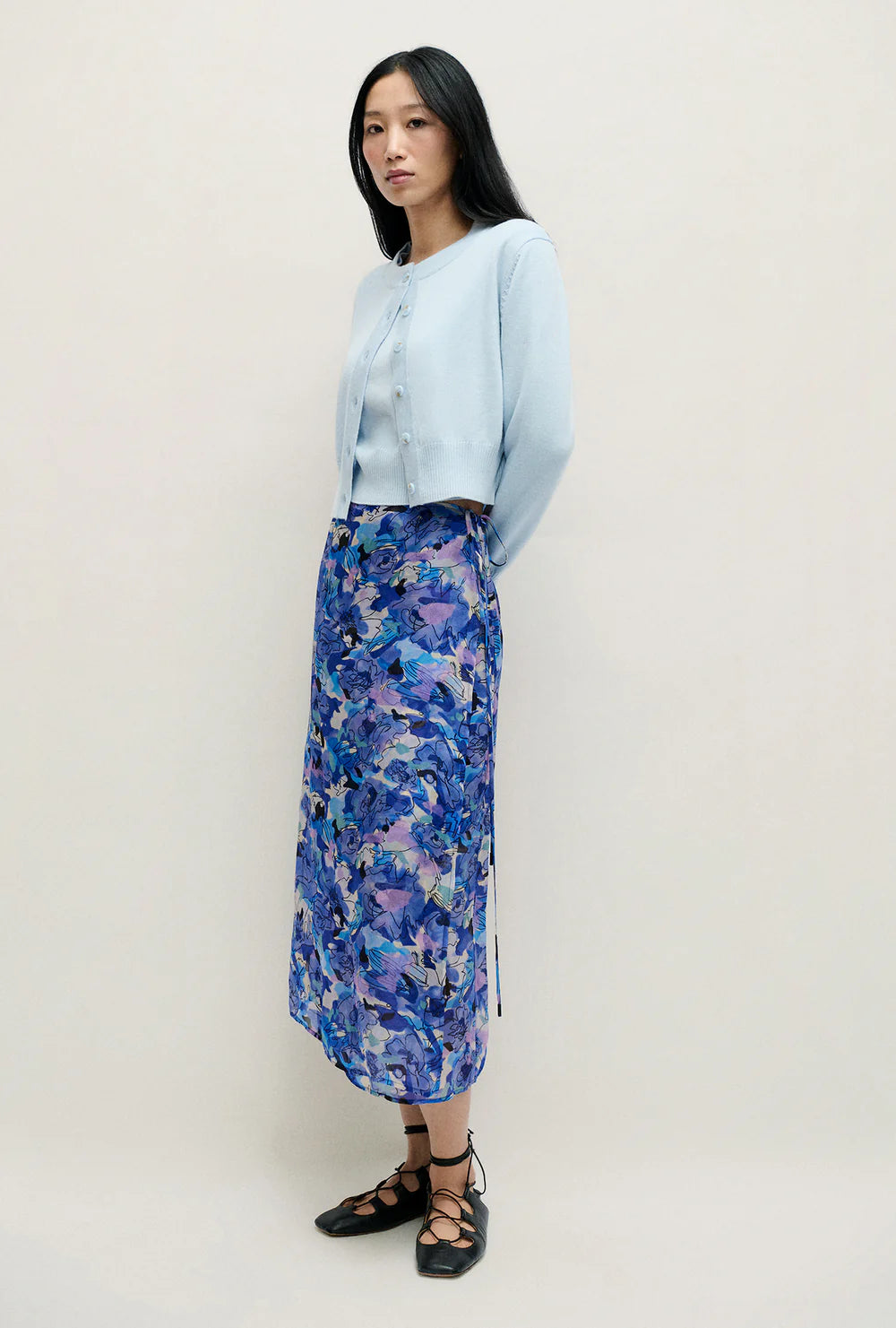 Long Bias Cut Skirt - Cornflower Floral