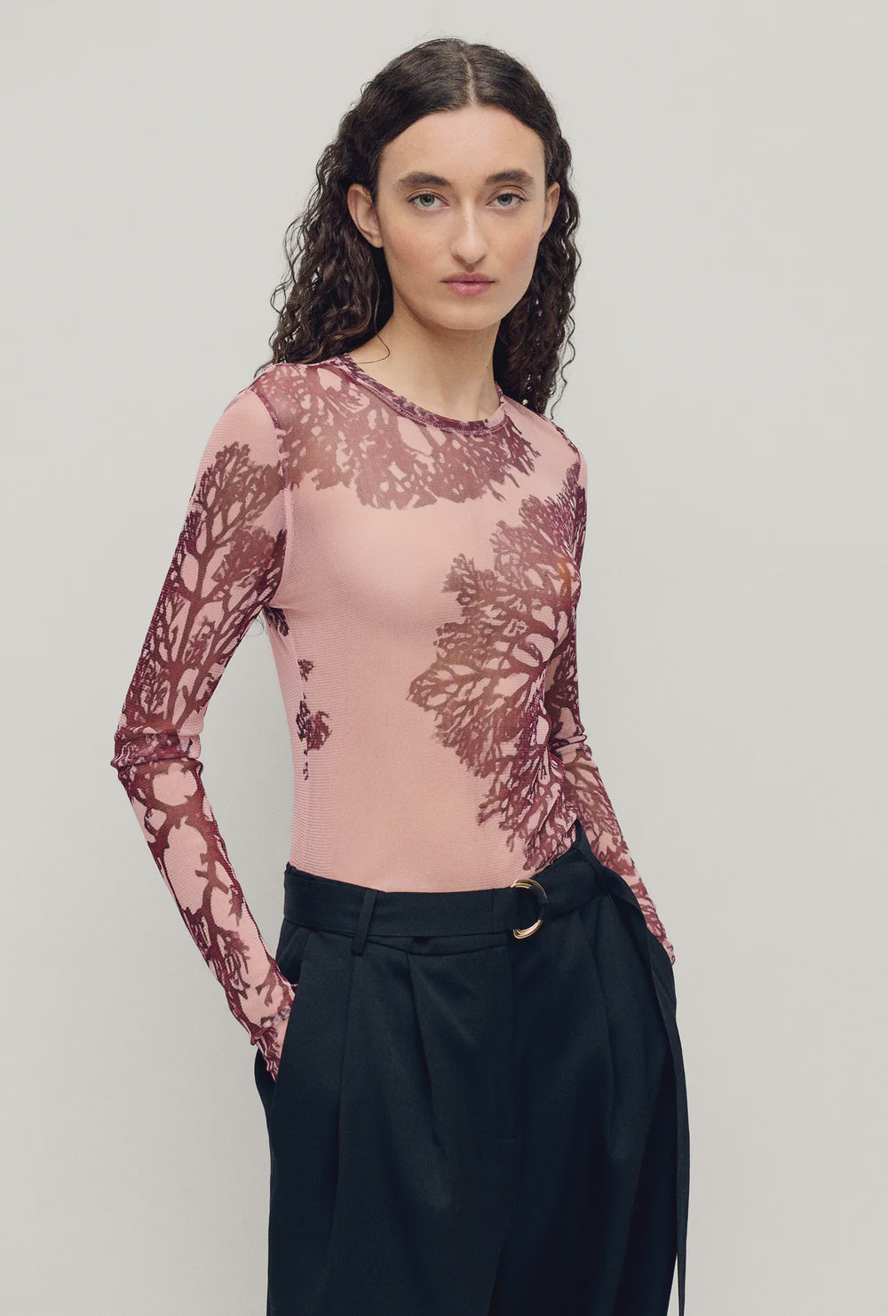 Mesh Long Sleeve Top - Pressed Coral